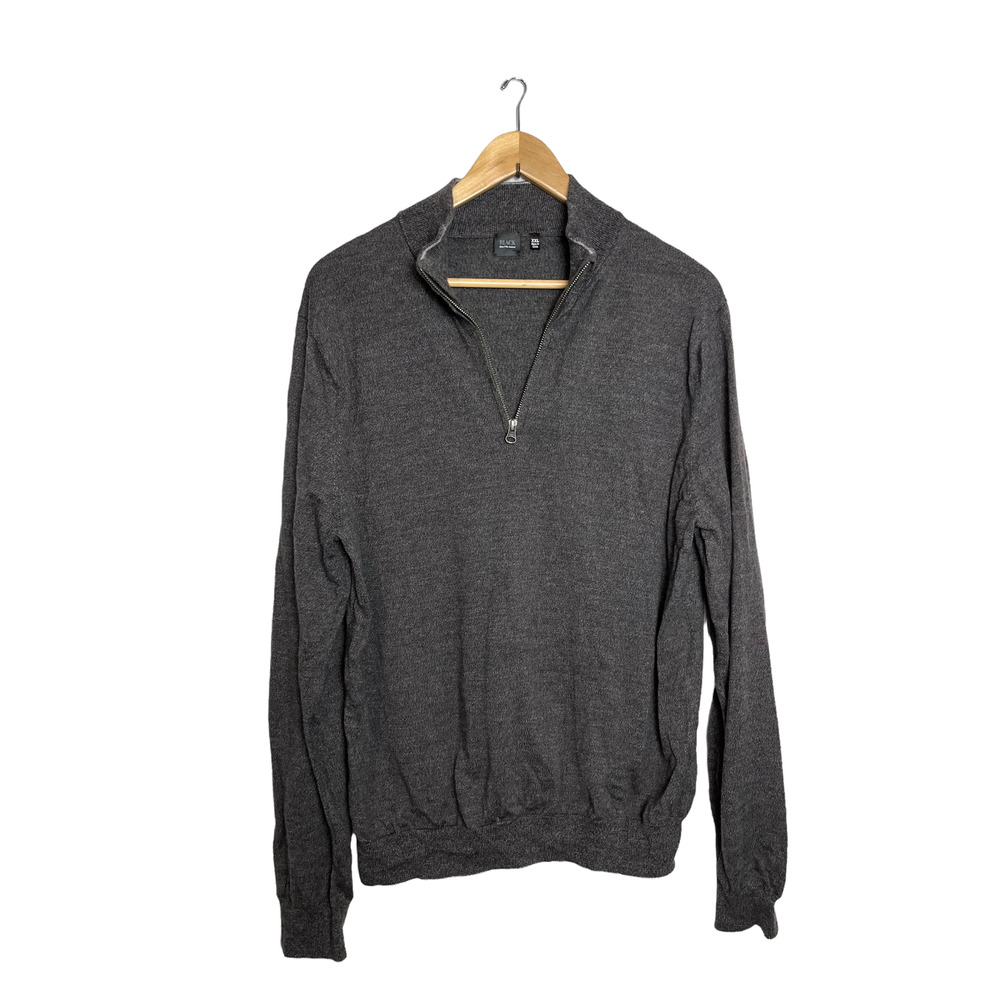 Black Saks Fifth Avenue Grey Zip Pullover 100% Wool Size XXL